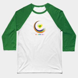 Norwich Pride Rainbow with green and yellow hearts Baseball T-Shirt
